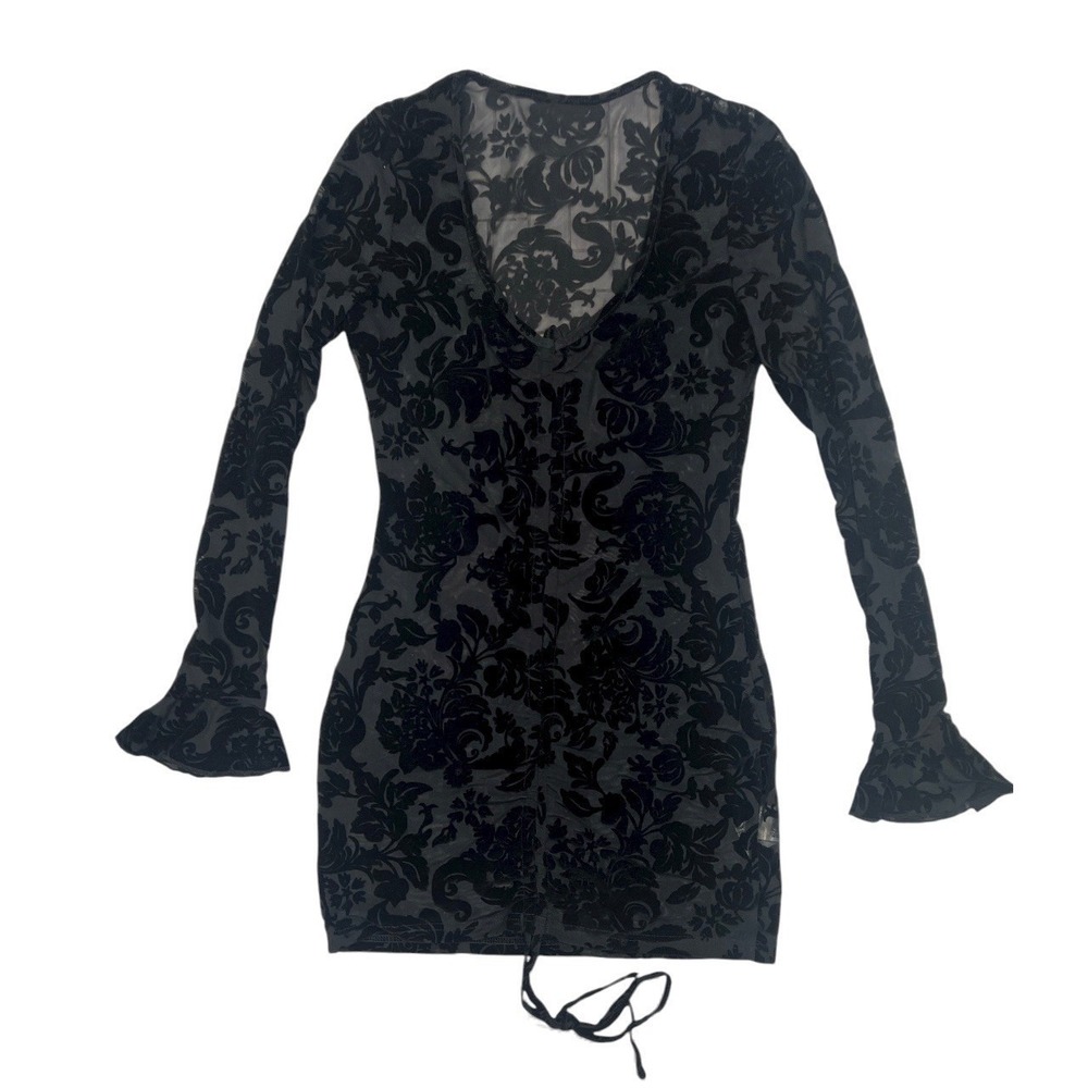 Sheer Whimsigoth Floral Velvet Burnout Dress‎ M Fairy Grunge Witchcore